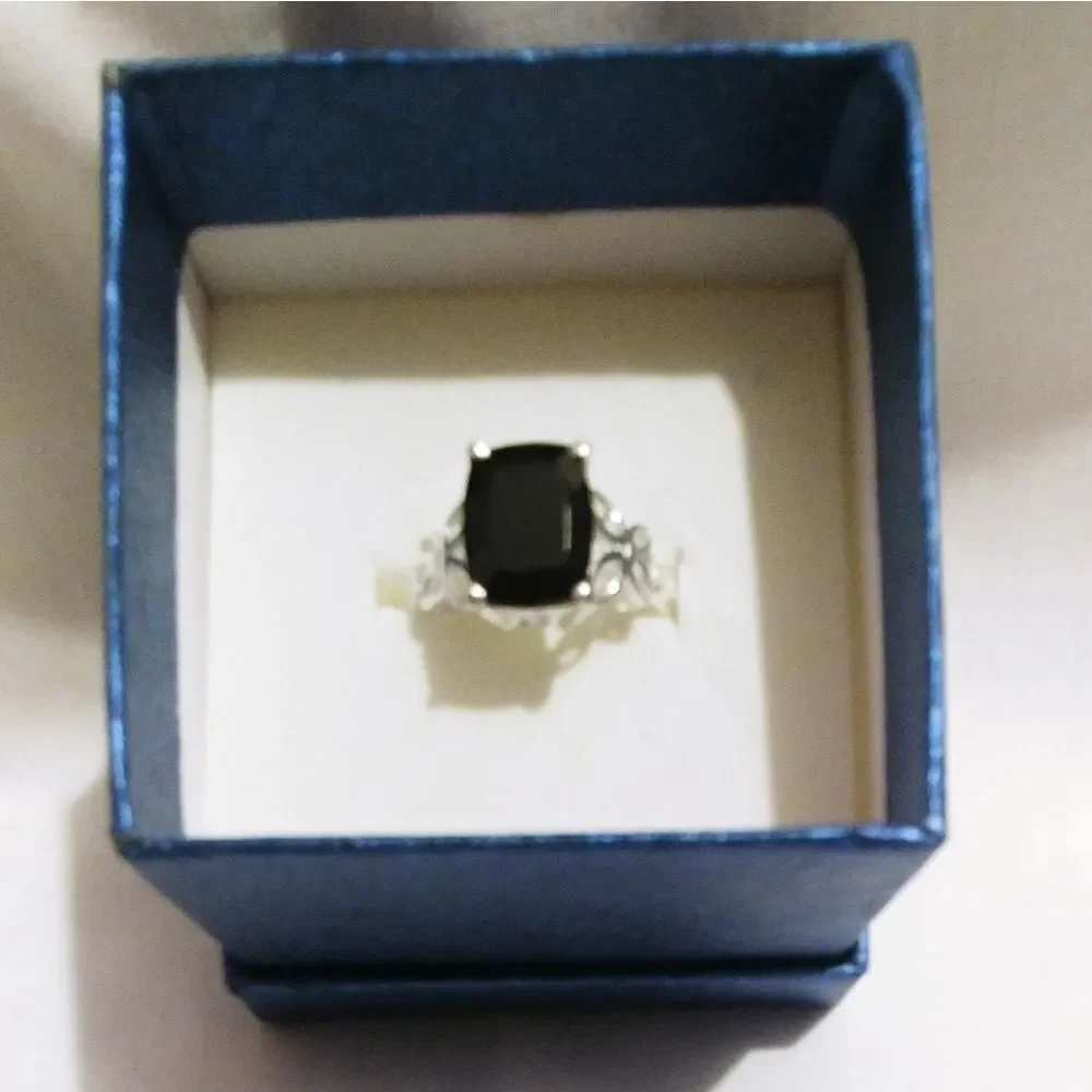Black Tourmaline Solitaire Ring in Sterling Silver